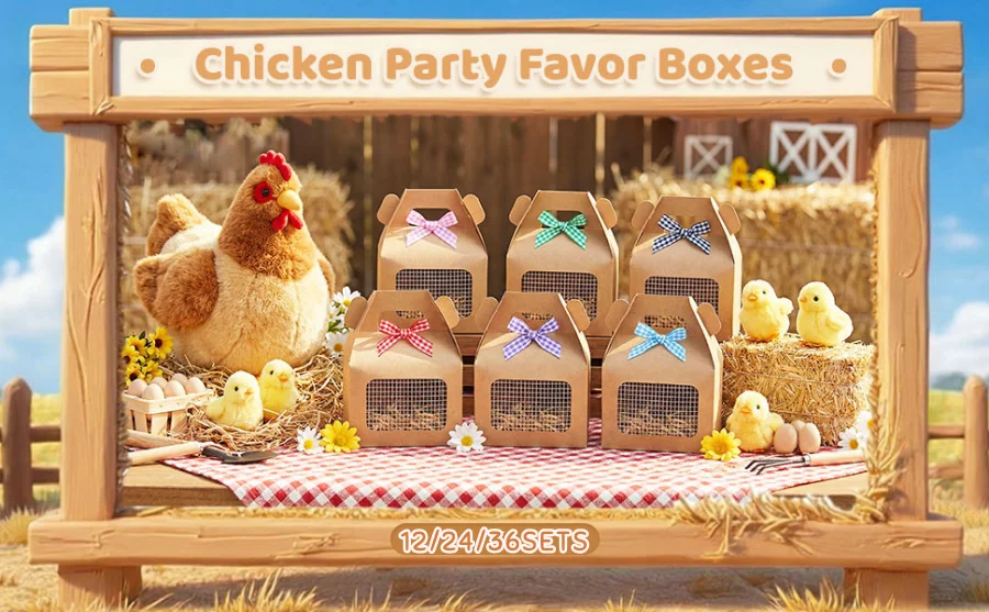 Pollitos de peluche a cuerda para decoración cumpleaños granja_voghion.com