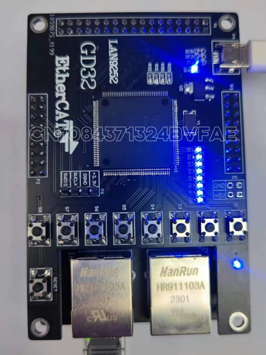 

LAN9252 slave station GD32F407 development board EtherCAT slave station 32IO CIA402