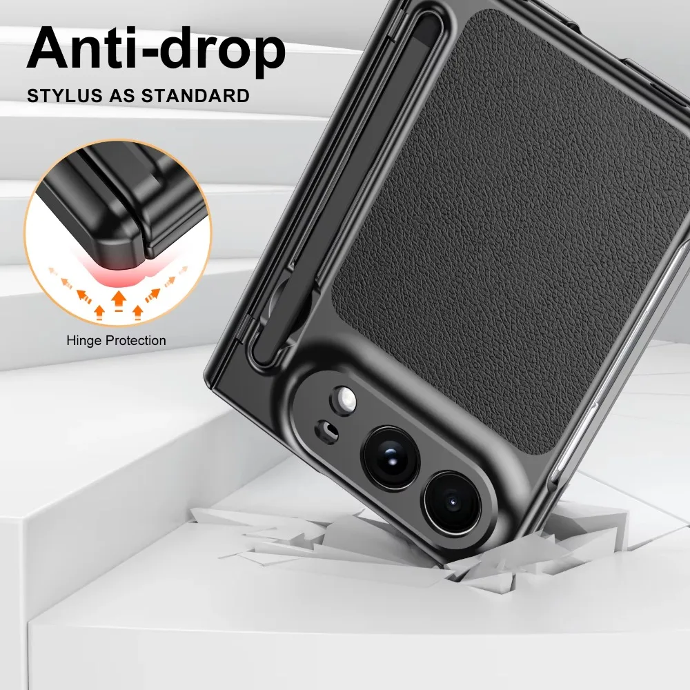 Leather Phone Case with Hinge Protection & Built-in Screen Protector