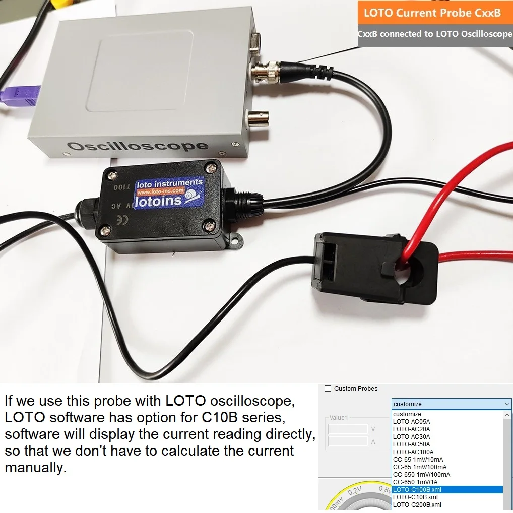 LOTO Standard Current Probe(Current Clip), Model C10B, AC/DC, 25KHz, Universally Compatible Oscilloscope Current Probe oscilloscope probe