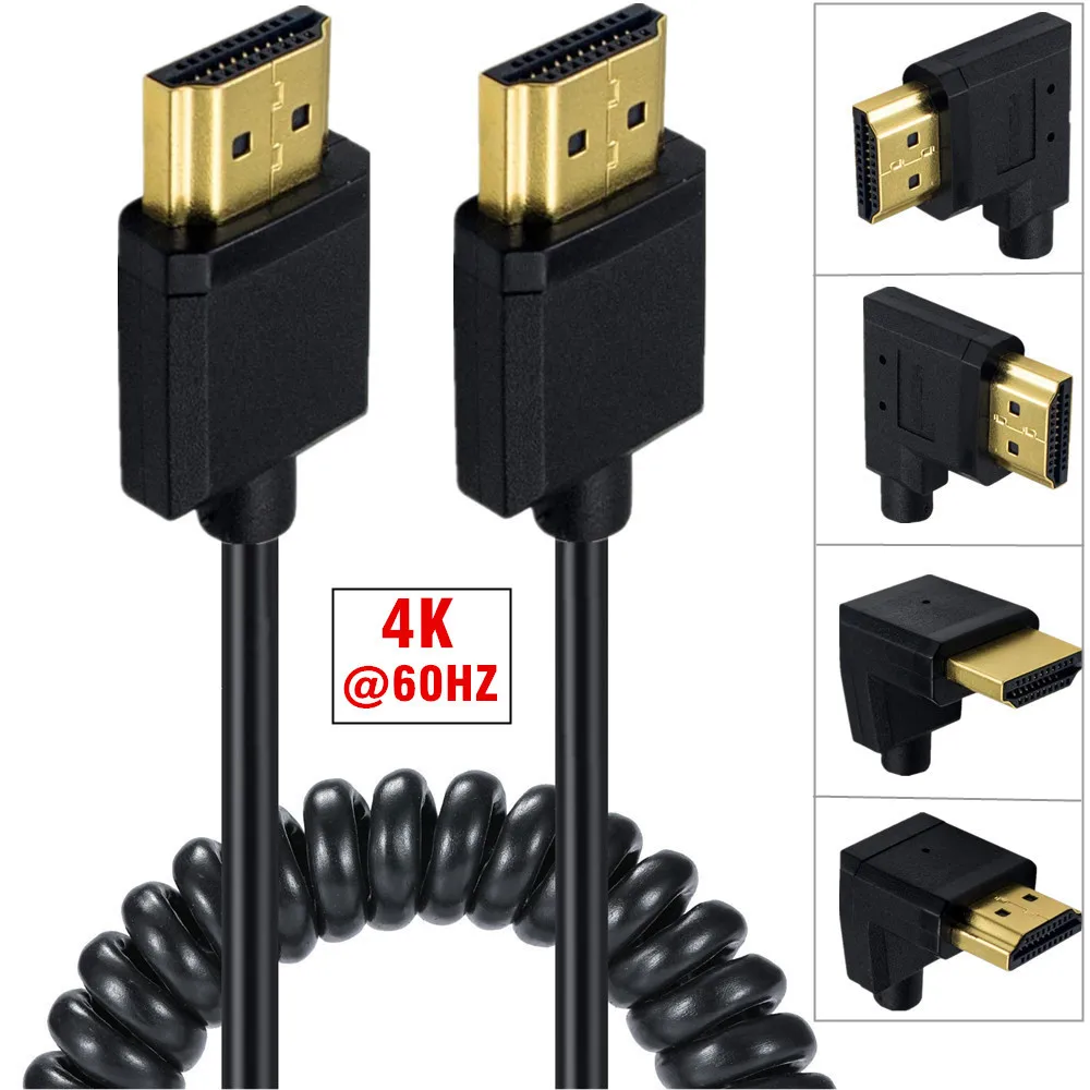 

OD 3,0 мм HD спиральный 4k кабель под углом HDTV-совместимый эластичный пружинный изгиб гибкие тонкие кабели 2k 4k Hd @ 60 Гц
