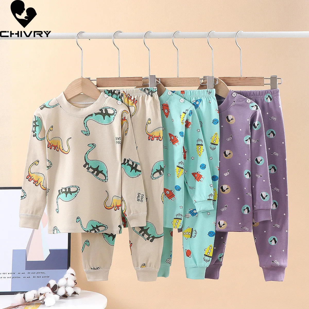 

New 2023 Kids Boys Girls Pajamas Cartoon Print Long Sleeve T-Shirt Tops with Pants Toddler Baby Autumn Sleeping Clothes Sets