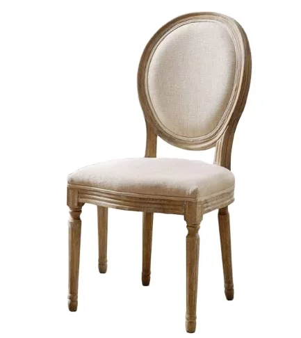 

French Dining Louis Xvi Style Wood Frame Fabric Antique Furniture Oval Round Back Dining Chair
