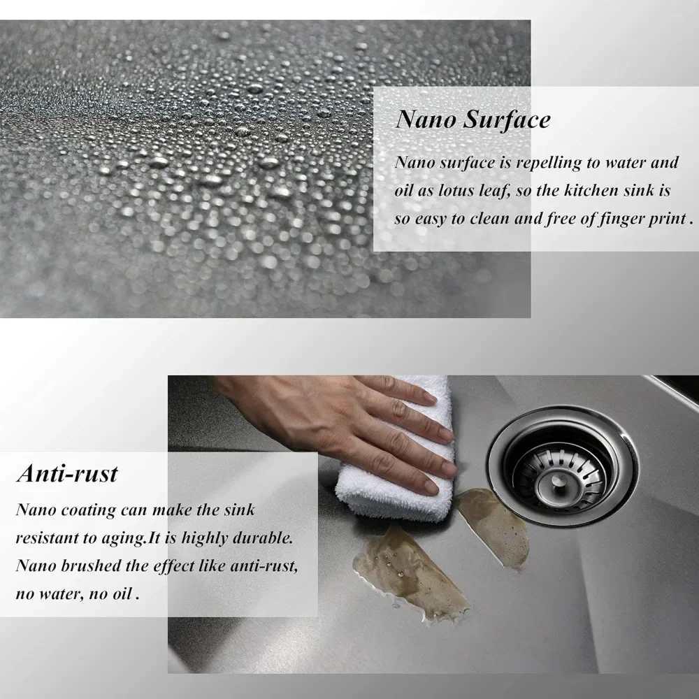 NEW-33″x22″x9″ Drop In Kitchen Sink Black, Top mount SUS304 Stainless Steel Gunmetal Black Sink 18 Gauge Single Bowl, Handmade C