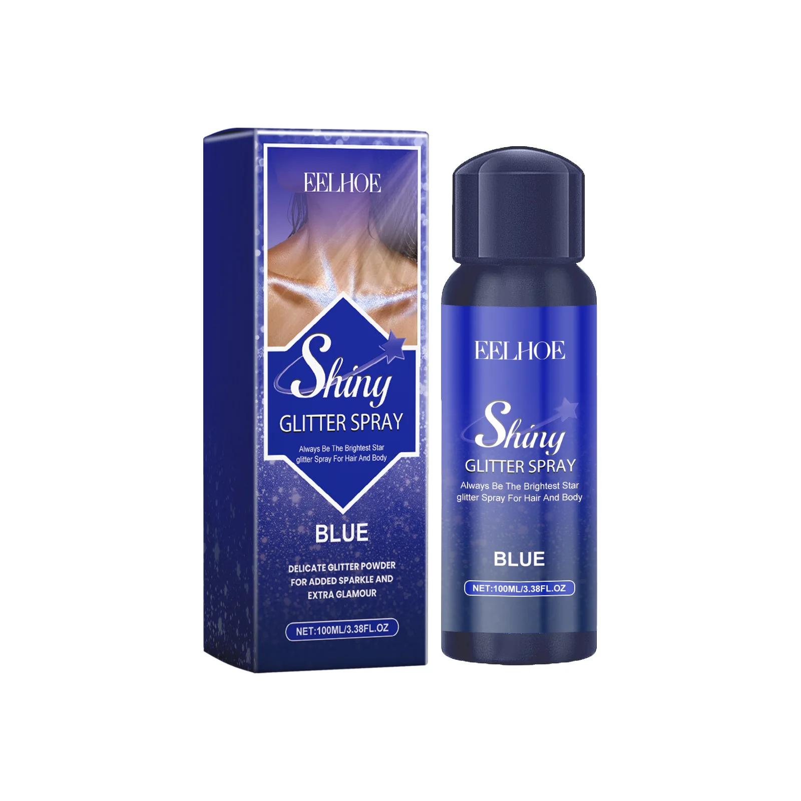 EELHOE Blue Glitter Mist Collarbone Highlight Skin Brightening Glitter Party Festive Makeup Aid Face Glitter Body Spray Cosmetic 2