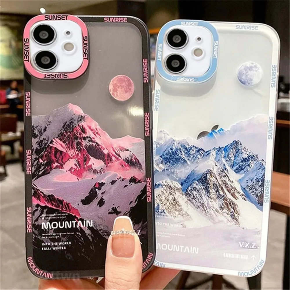 iphone 13 pro max case clear Snow Mountain Sunset Phone Case For iPhone 13 12 Mini 11 Pro Max XR X XS Max 7 8 Plus Soft Shockproof Bumper Clear Back Cover iphone 13 pro max case