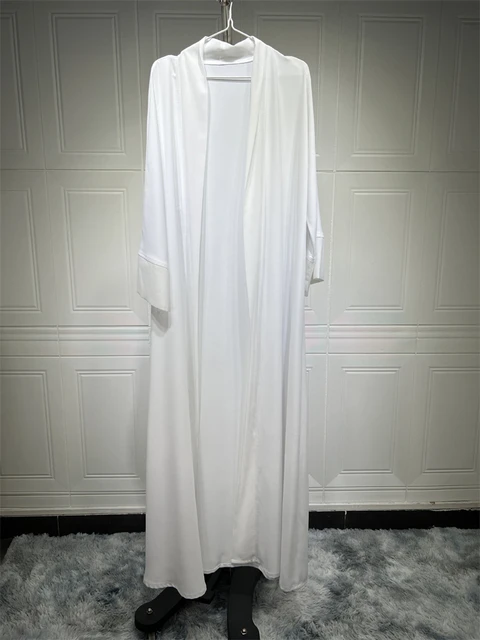 Abaya-Kimono Musulman Blanc pour Femme, Robe Longue, Kaftan, Islam Arabe, Jalabiya, Dubaï, Turquie, Ramadan
