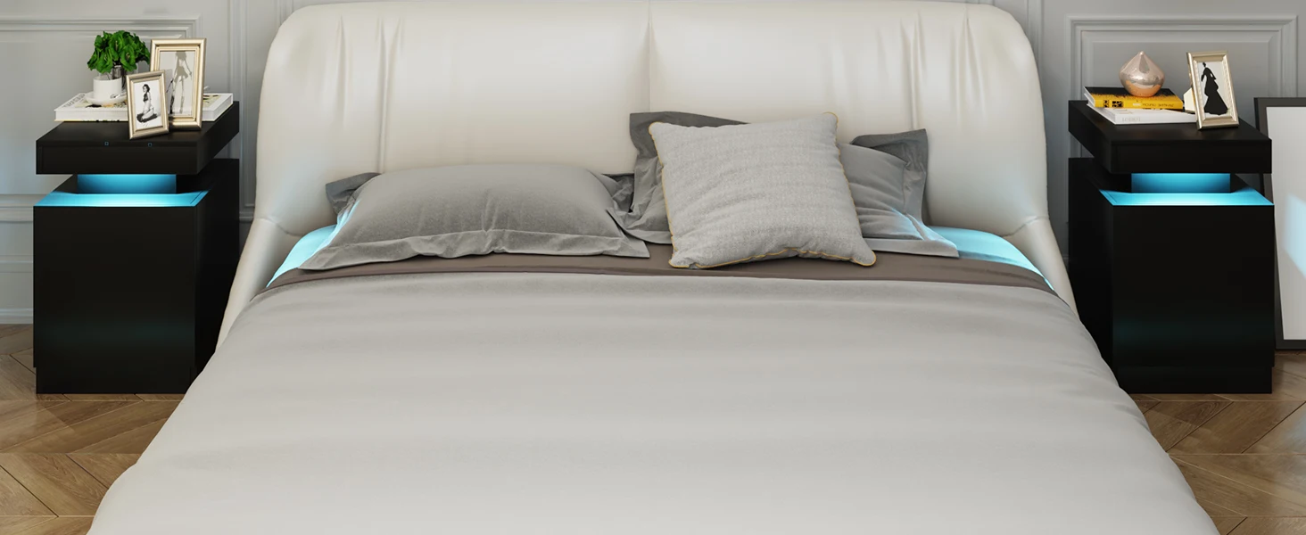 Description Picture 3 of itemNightstand Set of 2 with LED Lights,Night Stand with Storage Cabinet for Bedroom,Bedside Table with LED, Black