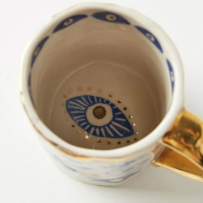 

400ml Hand Eye Mugs And Gold Rim Plate Set Ceramic Coffee Mug Teacup Water Cup Handmade Fruit Plate Home Decor Creative Gifts