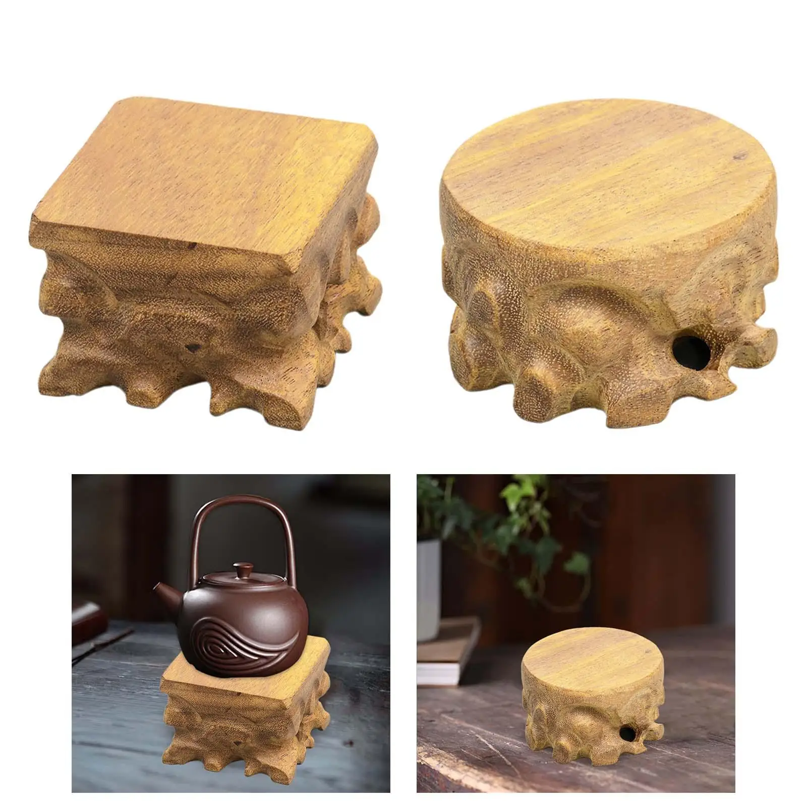 Wooden Stone Display Base Figurine Display Risers for Home Table Photo Props