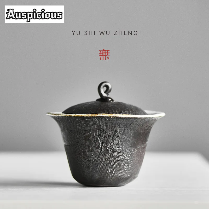 100ml Japanese Weaving Coarse Pottery Gaiwan Creative Black Tea Tureen Tea Maker Cover Bowl Handmade Drinkware Collection Gift