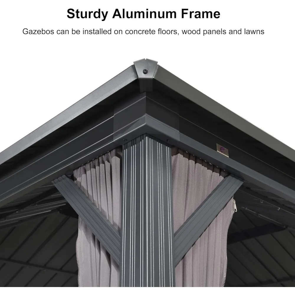 10' X 14' Gazebo Outdoor Gazebo with Dual-Layer Galvanized Steel Double Roof for Patio Lawn Garden Aluminum Gazebos 6