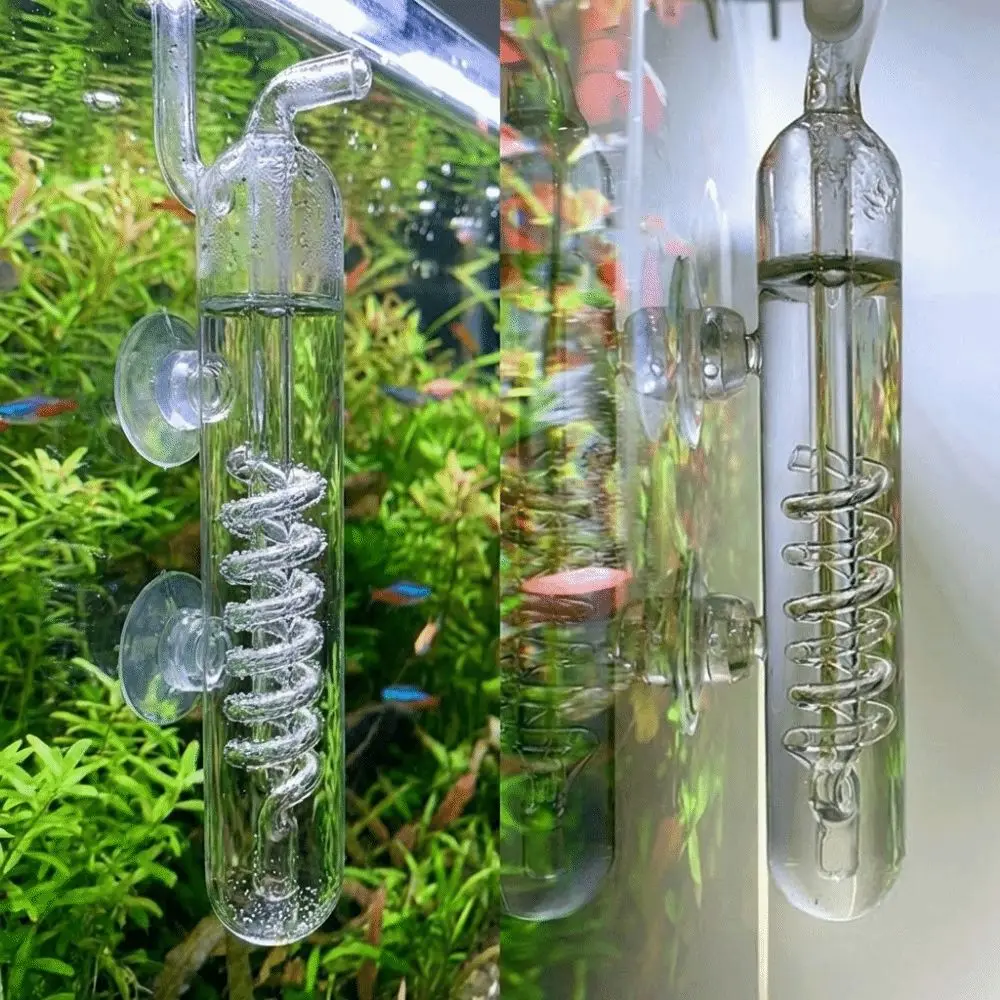 유리 CO2 버블 카운터 흡입 컵이 있는 고투명 CO2 디퓨저 실용적이고 버블 분무기를 막지 않는 실용적인 디퓨저 플랜트 탱크