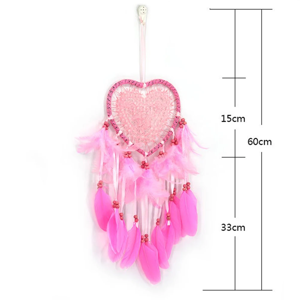 Love Heart Dream Catcher Pendant Feather Car Decor Pendant LED Light Handmade Art Crafts Romantic Beautiful for Girlfriend Gift 6