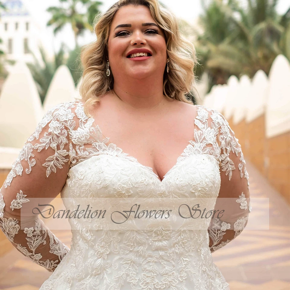 Elegant Wedding Dresses Plus Size 2023 V-Neck Full Sleeves Lace Up Long Bride Gowns Tulle A-Line Sweep Train Vestido De Noiva - AliExpress 320 Elegant Wedding Dresses Plus Size 2023 V-Neck Full Sleeves Lace Up Long Bride Gowns Tulle A-Line Sweep Train Vestido De Noiva - AliExpress 320
