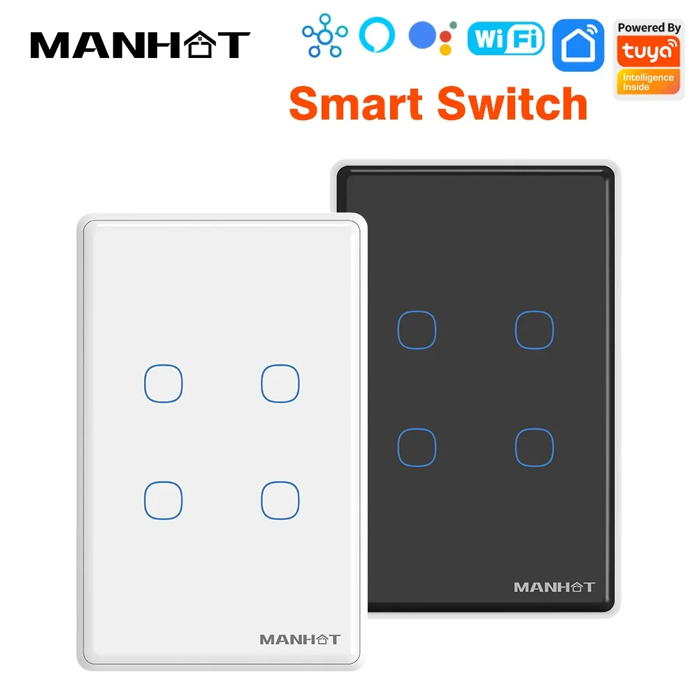 สวิตช์ไฟอัจฉริยะ Manhot Tuya WiFi US แบบมีสาย/ไม่ต้องใช้สายกลาง  แบบสัมผัสติดผนัง ใช้งานร่วมกับ Alexa และ Google Home ได้ 1