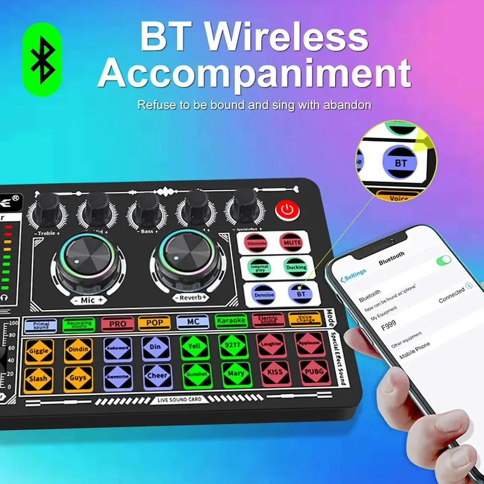 F999 Sound Card Set Professional Audio 48V Condenser Mic Studio