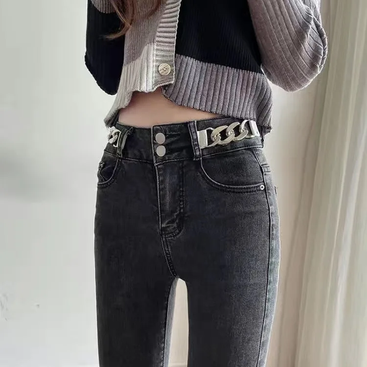 

Spring Vintage Black Elastic Skinny Denim Women High Waisted Waist Stretch Jeans Female Casual Gray Pencil Leggings Pants