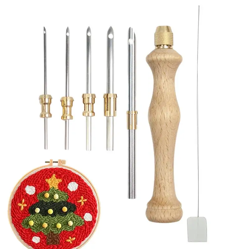 Punch Needle Beginners Supplies Kit Punch Pen Embroidery Tools Punching Needles Replaceable Hooking Tool Kits Needle Threader