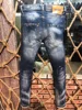 new design D2 Men Jeans Printed Coolguy Long Pants Straight Multiple Pockets Hole SLIM blue D2 embedded jeans pant 9608 2