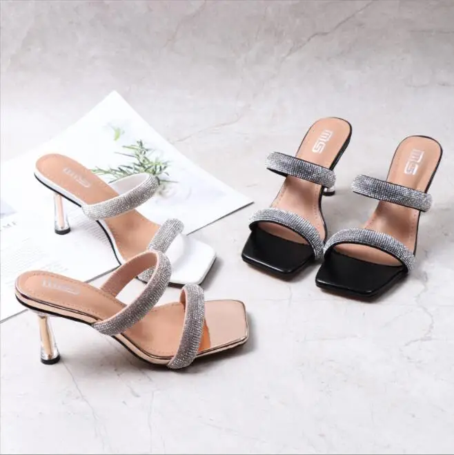 

Women Shoes Summer Sandals Chic Rhinestone Shoes Female Sexy High-heel Sandals 8.5CM Party Footwear Outdoor Slides Fashion 2023