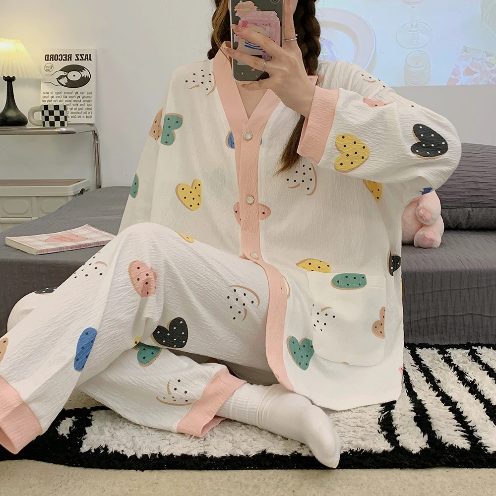 Enrugado algodão pijamas conjunto 3 peça feminino 2023 estilingue