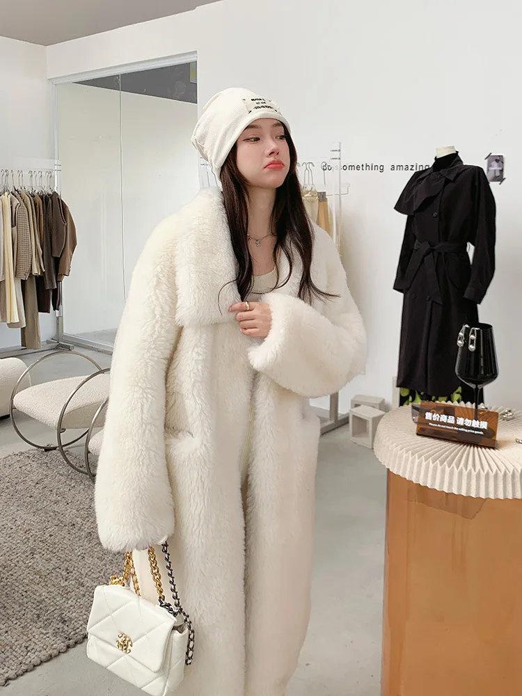 Autumn and Winter Fur and Leather Overcoat Lapel Lamb Furry Fur Clothing Cashmere Particle Coat