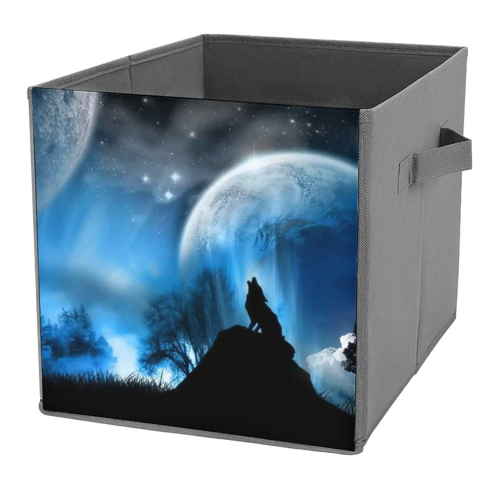 

Howling Wolf Folding Storage Bins Collapsible Starry Moon Large Capacity Toy Clothes Sundries Storage Box Organizer Laundry Bin