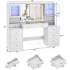 61.7" Large Vanity Desk with Mirror and Lights, Makeup Vanity with Charging Station, Sliding Drawers, 2 Cabinets with Glass Door 2