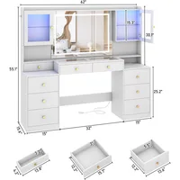 61.7" Large Vanity Desk with Mirror and Lights, Makeup Vanity with Charging Station, Sliding Drawers, 2 Cabinets with Glass Door 2