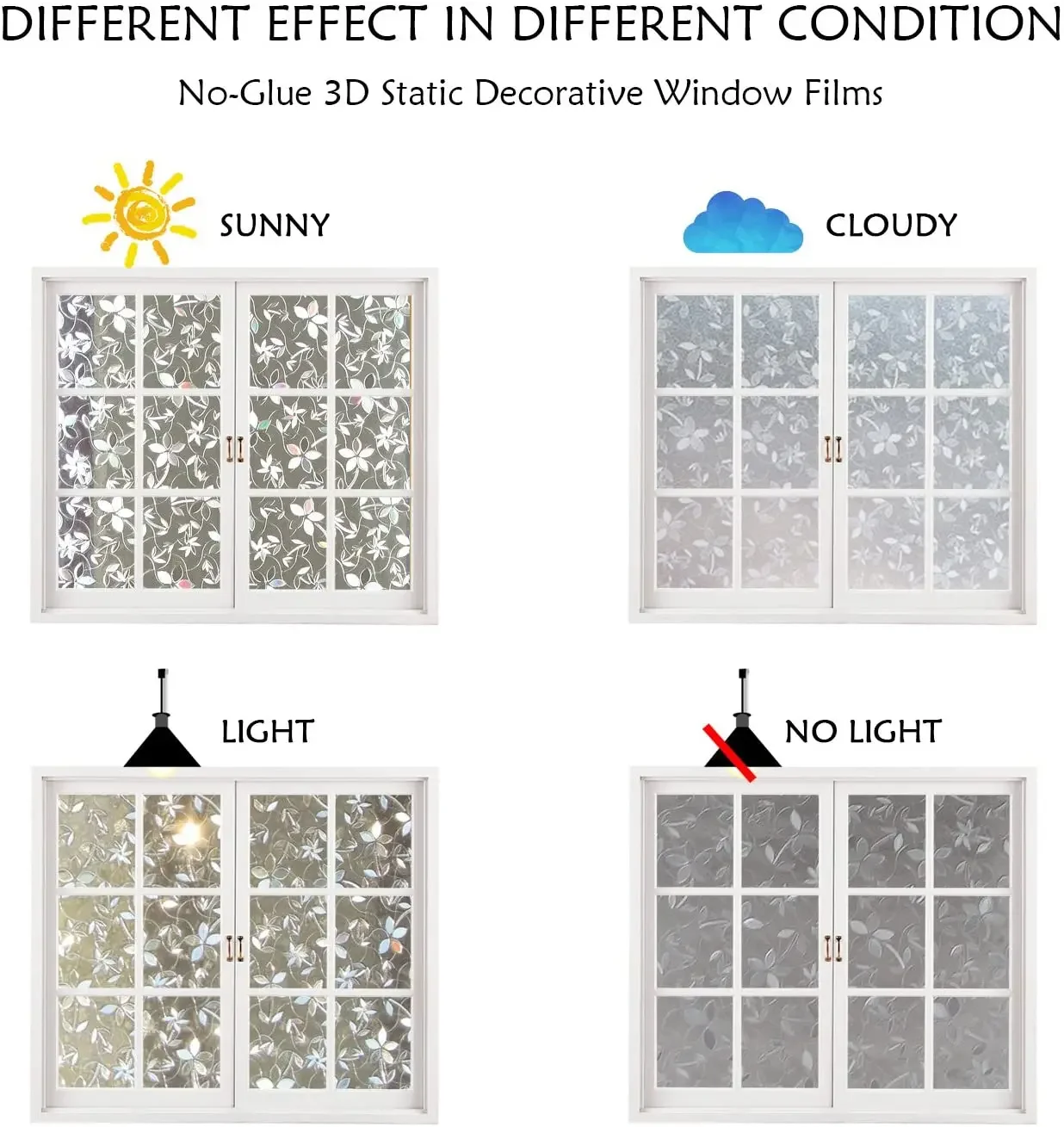 Multi-size Translucent Decorative Window Film 3D Ecology Non Toxic Static Cling Glass Film for Home Heat Control Window Sticker