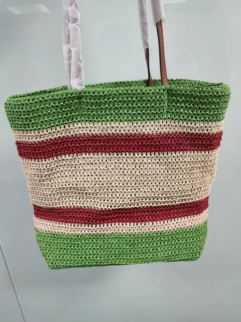 Женская вместительная сумка-тоут, соломенная Радужная ретро-сумка с надписью и вышивкой из рафии, модная сумка на одно плечо в полоску, шоппер 1