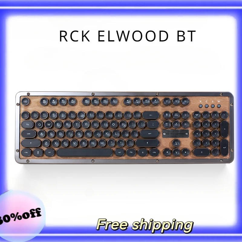

Mechanical Keyboard Dual-mode Ergonomic Classic Retro Walnut Green Axis 87-key Punk Style Palm Rest Computer Office Keyboard