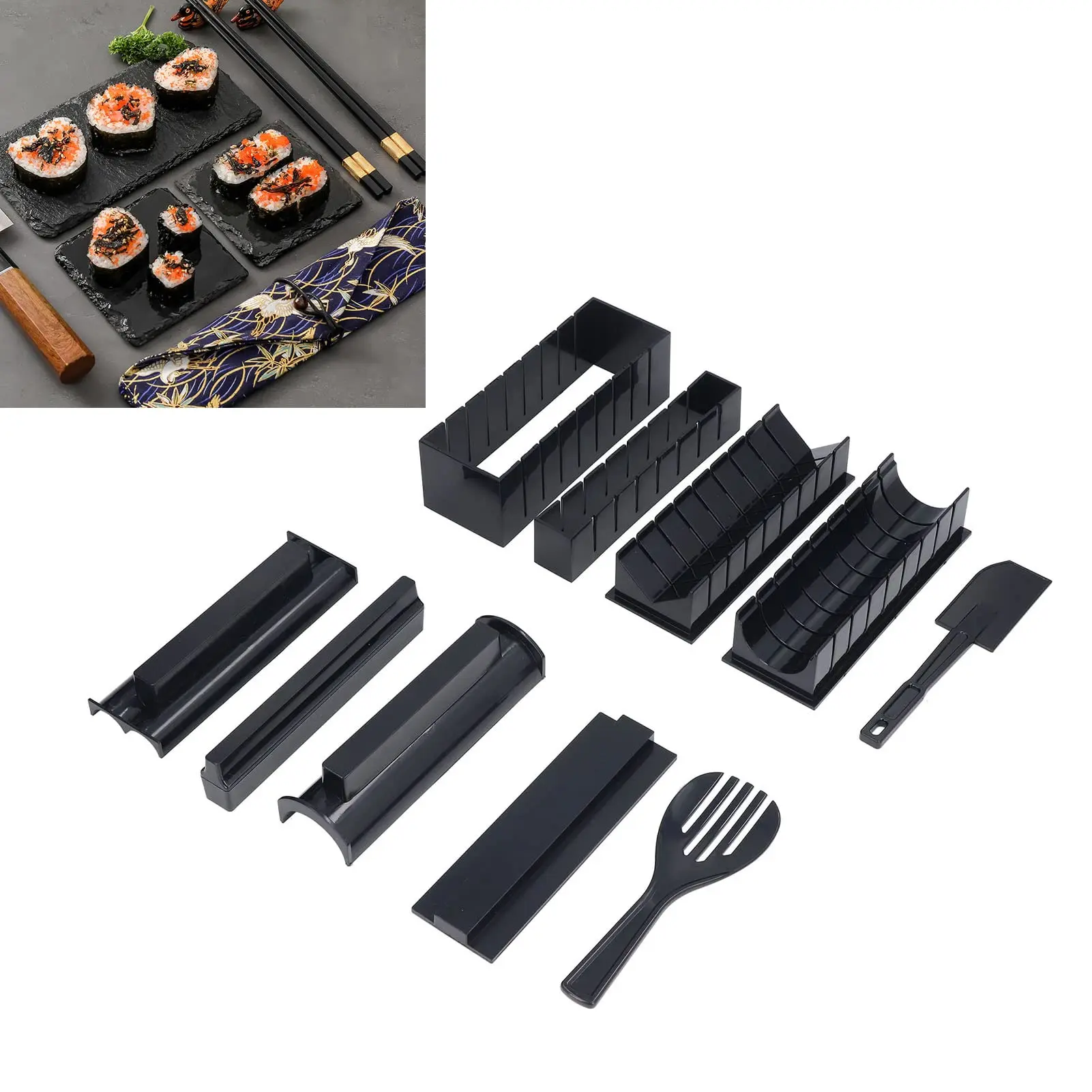 Sushi Making Kit with Different Shapes of Sushi Rice Roll Mold Shapes Fork Spatula DIY Home Sushi Tools for Beginners Sushi Making Kit with Different Shapes of Sushi Rice Roll Mold Shapes Fork Spatula DIY Home Sushi Tools for Beginners