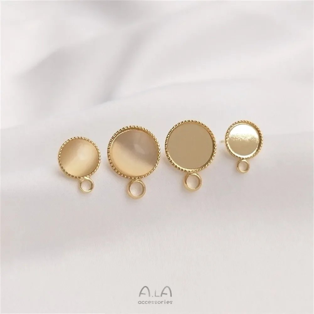 

S925 Серебряная игла с пустым диском 14K золотое покрытие кошачий глаз камень с подвесными кольцами и серьгами ручной работы DIY серьги