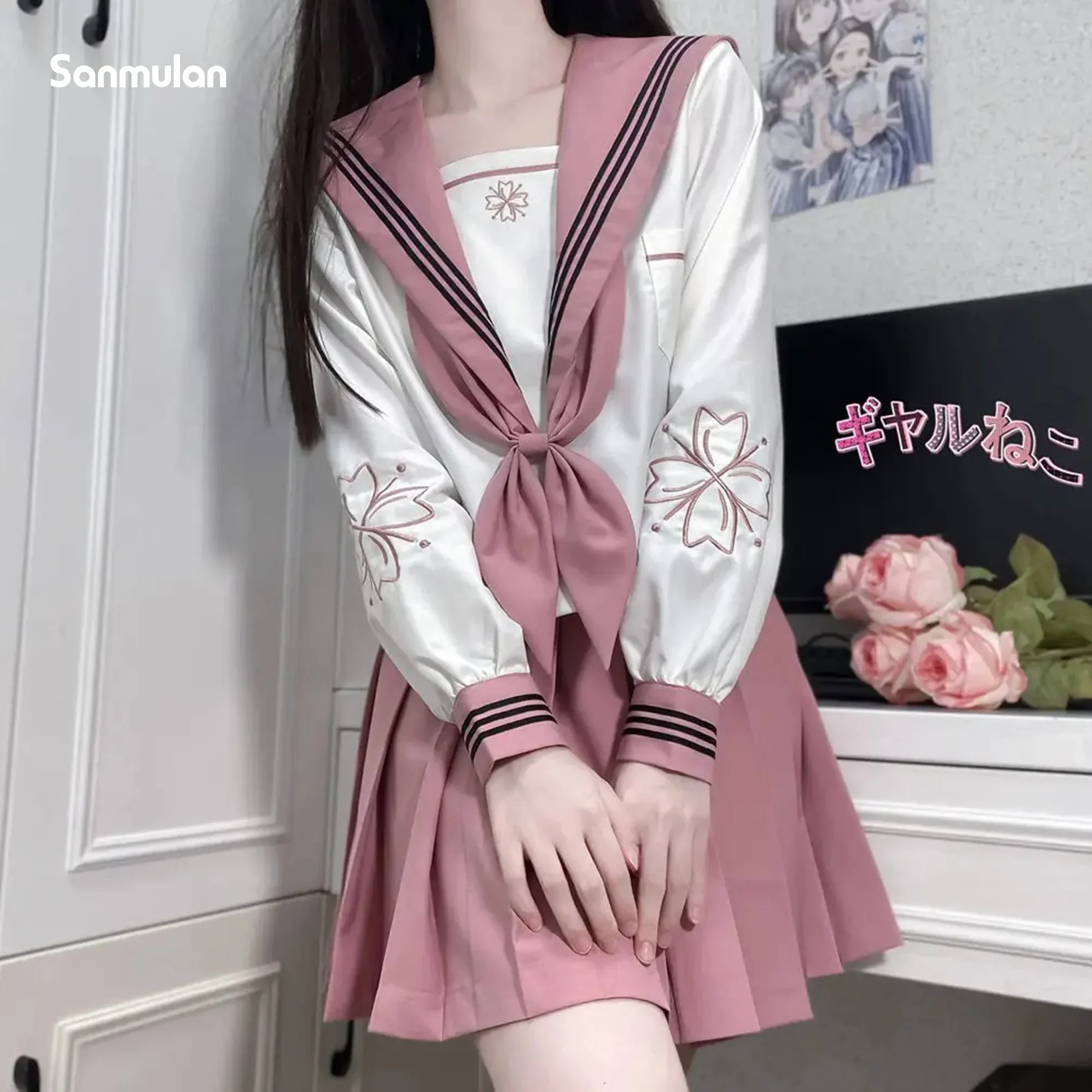 Girls Cosplay School Uniforms in Pink and Black JK Style Long and Short-sleeved Sailor Suit Japanese College Style Sweet Anime