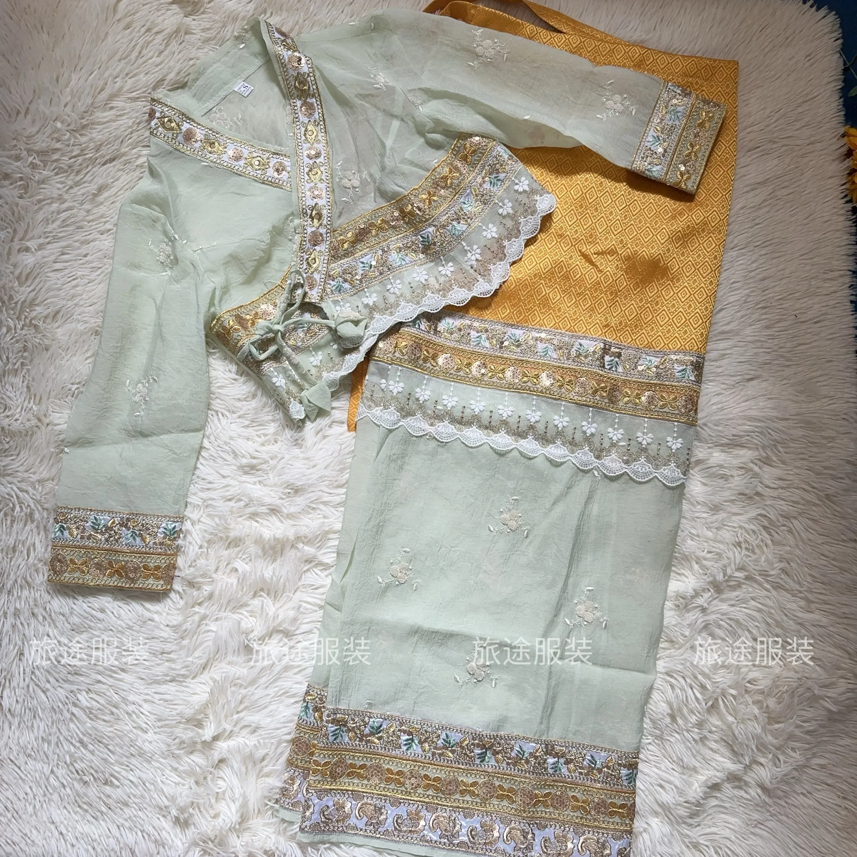 Thailand Dress Women White Suit Spring Ethnic Style Embroider Lace