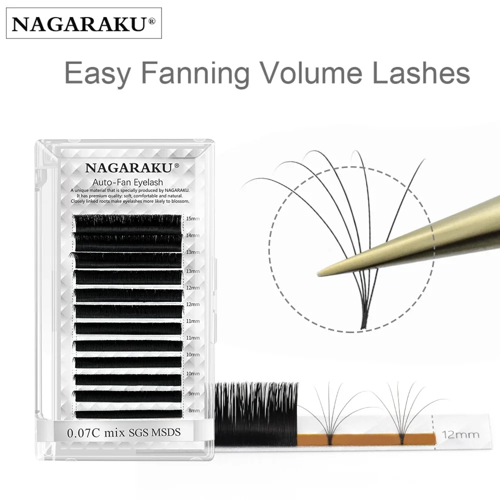 NAGARAKU Fast Shipping Easy Fan Auto Eyelash Extension Supplies Handing Making Fast Bloom Flowering Pre-bonded Lashes Volume