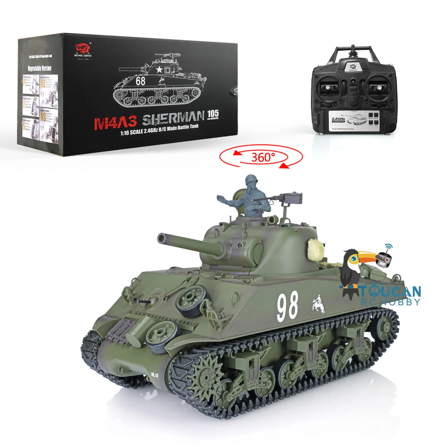 2.4G 헹롱 1/16 스케일 RC 탱크 7.0 플라스틱 버전 M4A3 셔먼 RTR 원격 조종 탱크 모델 3898 360 ? ?   터렛 장난감 TH17667