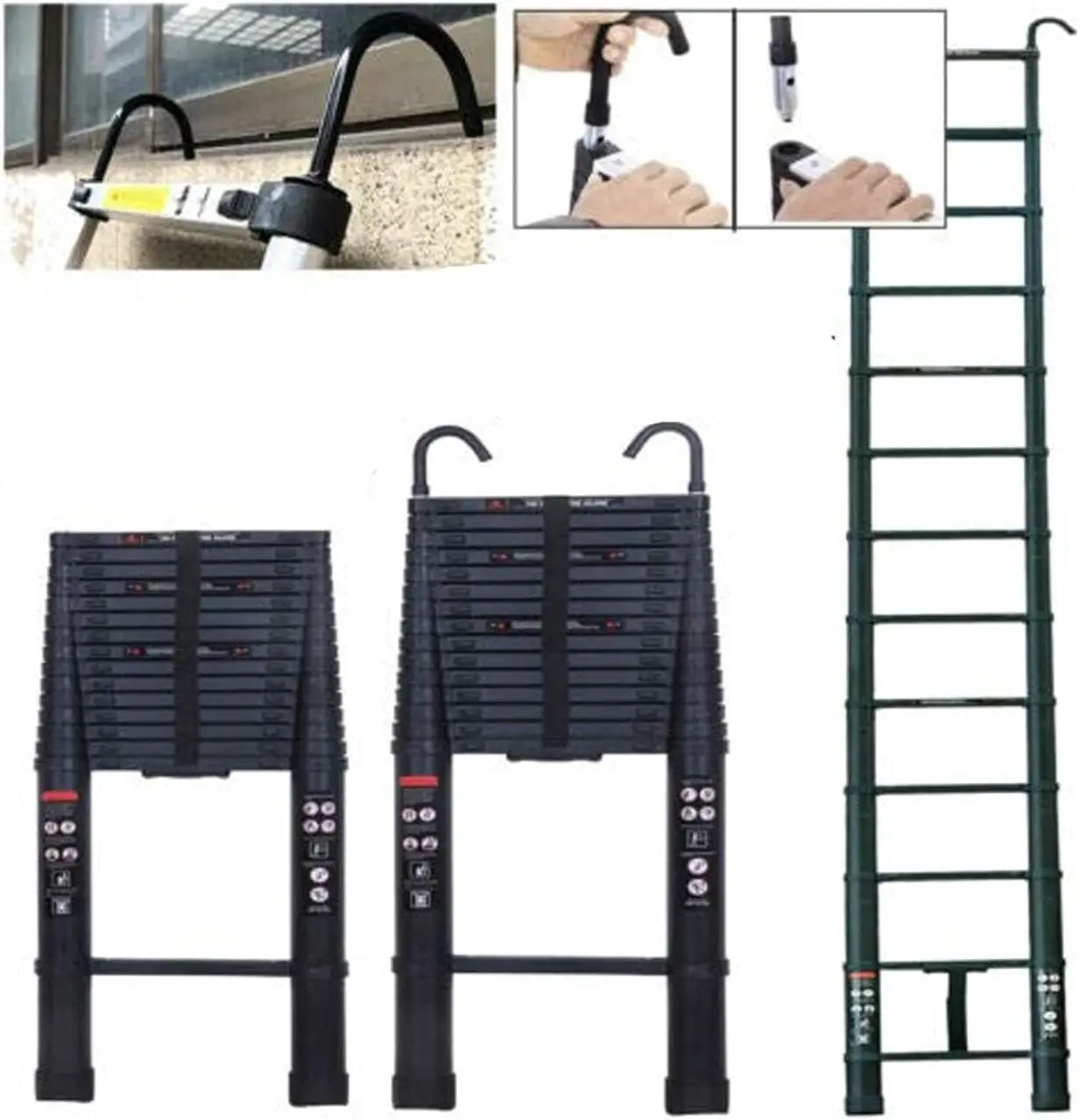 DayPlus 20.3FT/6.2m Telescopic Step Ladder Folding Multi-Purpose with Removable Hook Aluminium Non-Slip Extendable Robust