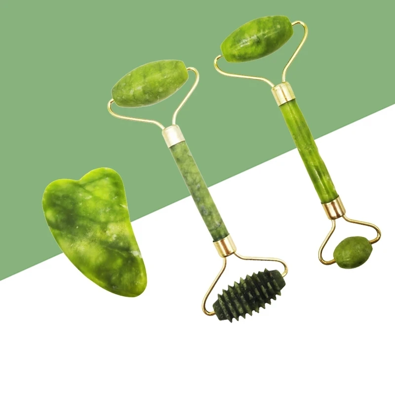 Natural Jade Roller Guasha Skin Scraper Facial Set Facial Stone Firming