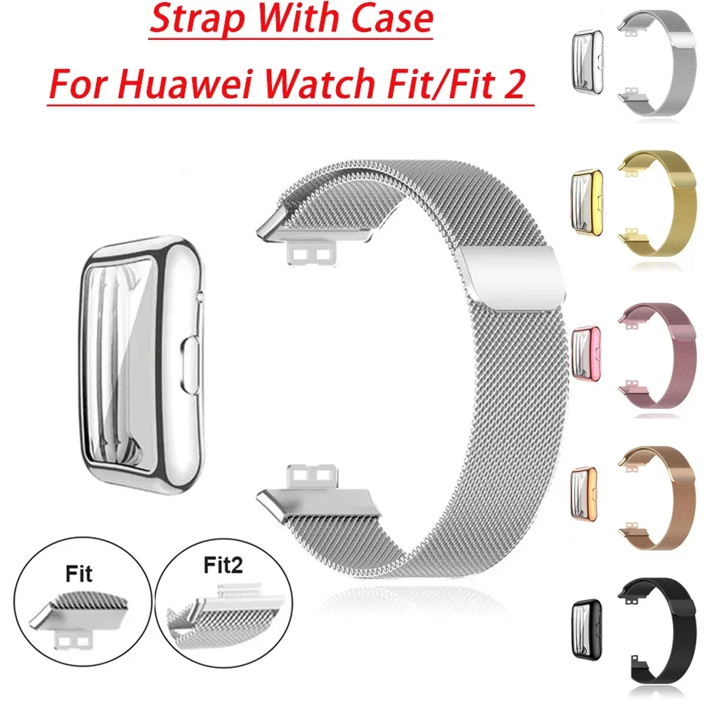 Premium Metal Strap with TPU Case & Screen Protector – Milanese Magnetic Loop Watchband Bracelet