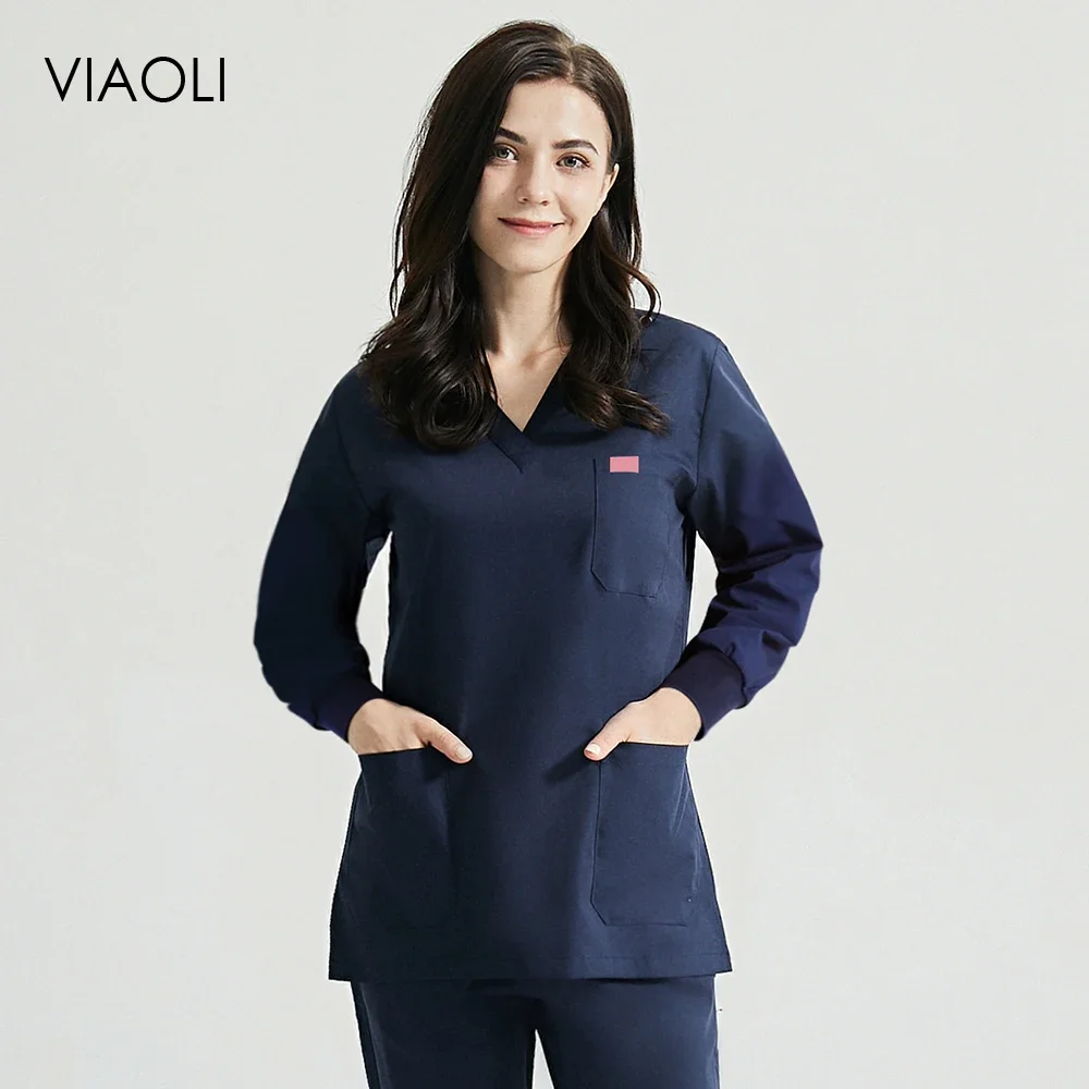 V-neck Long Sleeved Spa Uniform Scrub tops Pants nurse scrubs uniforms doctor costume women medical uniform