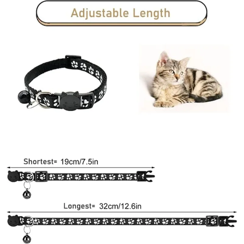 2pcs Good Looking Cat Collar, Interesting Cat Head Style, Footprint Pattern Bell Safe Release Practical Convenient Pet Supplies