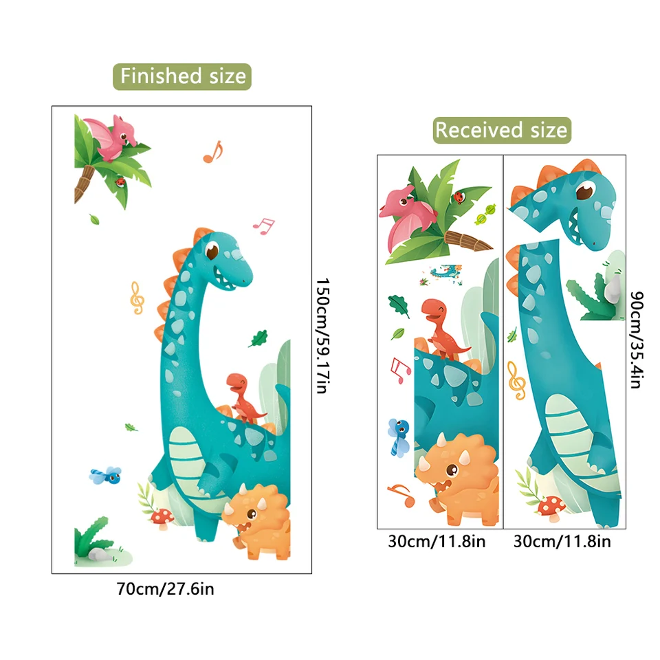 Adesivi Murali Dinosauri Grandi 90x30cm - Decalcomania Animata PVC Per Camera Bambini, Asilo Nido, Cameretta - 1 Pezzo - 2