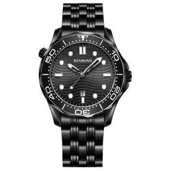 BINBOND Luxury Sea Horse Series Men's Quartz Watch - Elegant Luminous Waterproof Design (Steel Black)