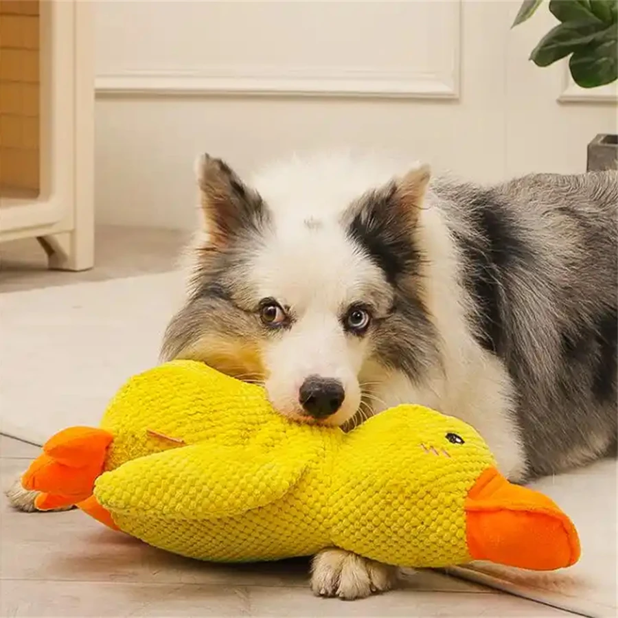 

Waffle Lattice Duck Dog Chewing Toy Cute Pet Squeak Toys Teeth Cleaning Sound Puppy Toy Dog Plush Toy With Sound Pet Supplies