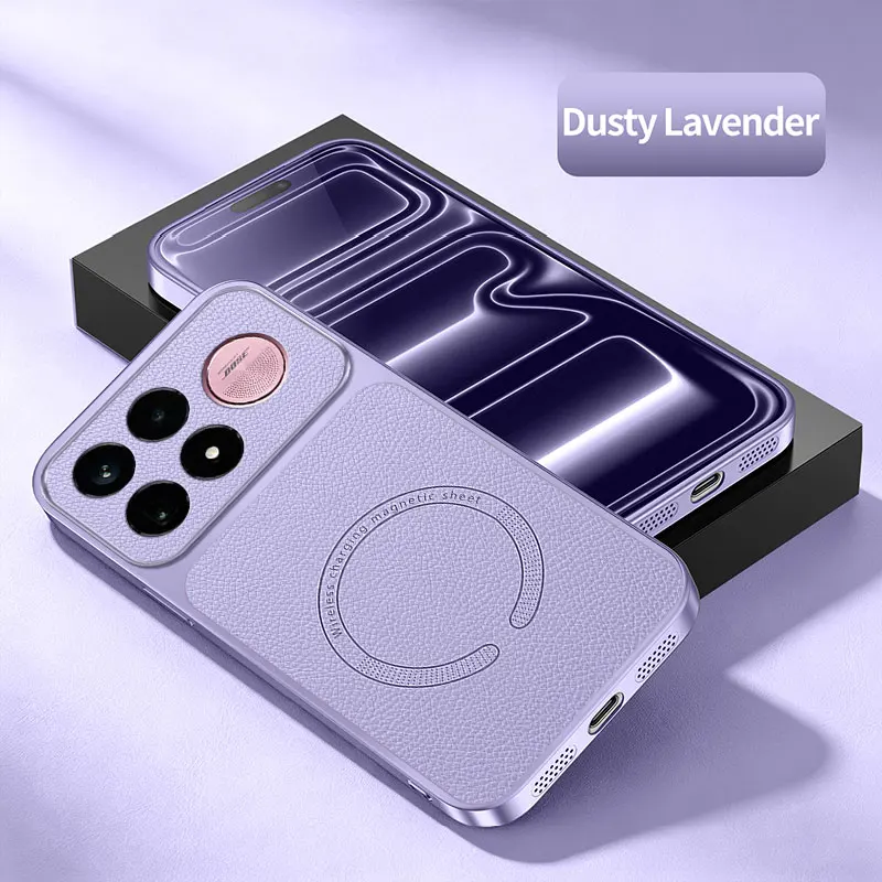 Luxury Leather Texture Shockproof Soft Back Bumper Cover with Magnetic Wireless Charging