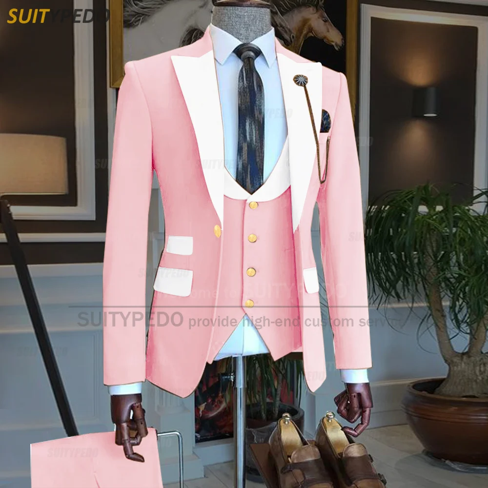 Sky Blue Suits for Men Slim Fit Fashion Blazer Vest Pants 3 Piece Tailor-made Luxury Performance Business Wedding Mens Tuxedos