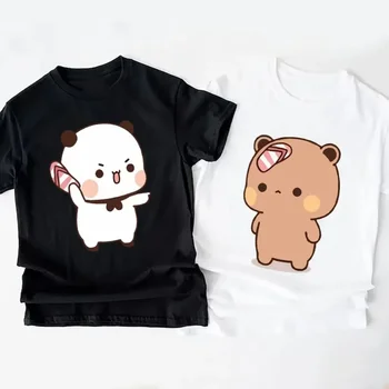 Kawai Panda Bear Bubu Throwing Flip Flop To Dudu T-shirt Men Women Funny Couple T Shirt Casual Fashion Cute Tshirt Valentines 1